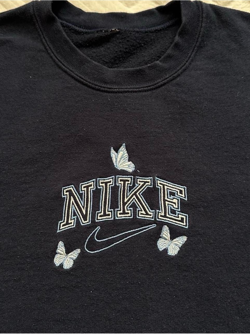 Nike navy Crewneck Top with Embroidered Butterflies M